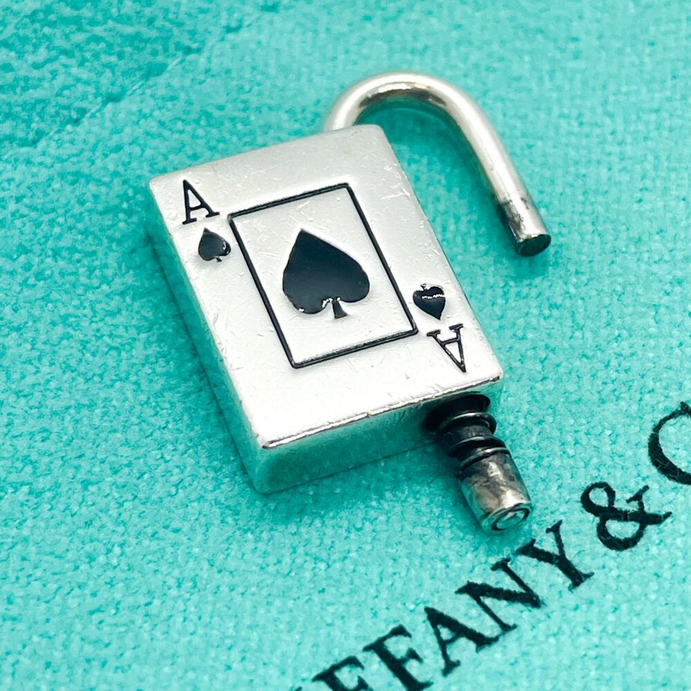 Tiffany & Co. Rare Ace of Spades Black Enamel Padlock Pendant Charm - Picture 9 of 12